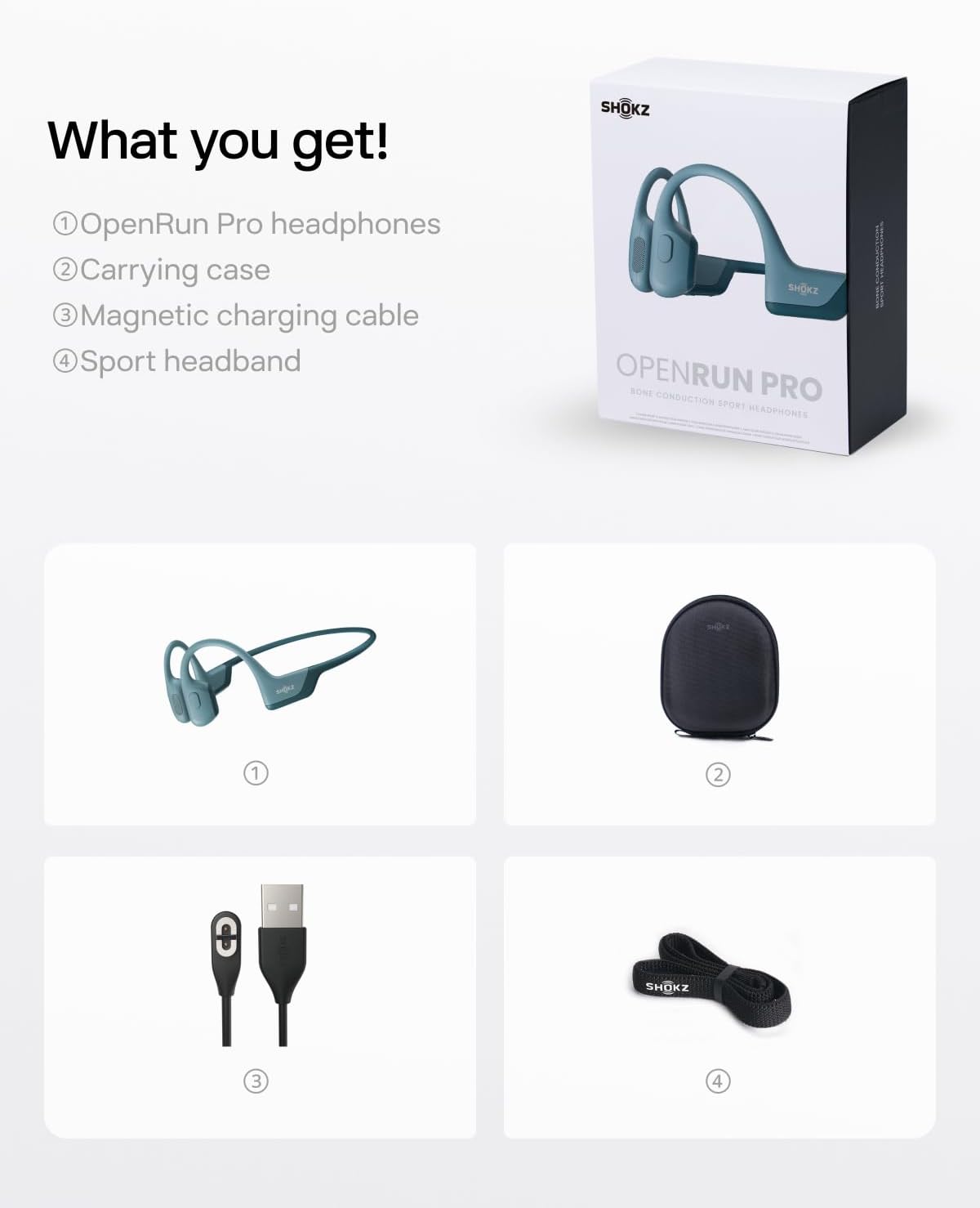 SHOKZ OpenRun Pro - Open-Ear Bluetooth Bone Conduction Sport Headphones - Sweat Resistant Wireless Earphones for Workouts and Running with Premium Deep Base - Built-in Mic, with Hair Band Bundle with Hair Band；Deep Bass；Open-ear comfort; Secure fit