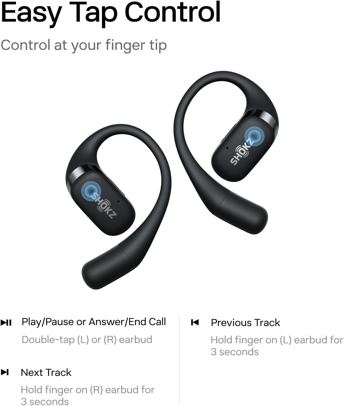 SHOKZ OpenFit Open-Ear Earhook Bluetooth Earbuds,  28H Playtime Fast Charging; Bluetooth 5.2; True Wireless