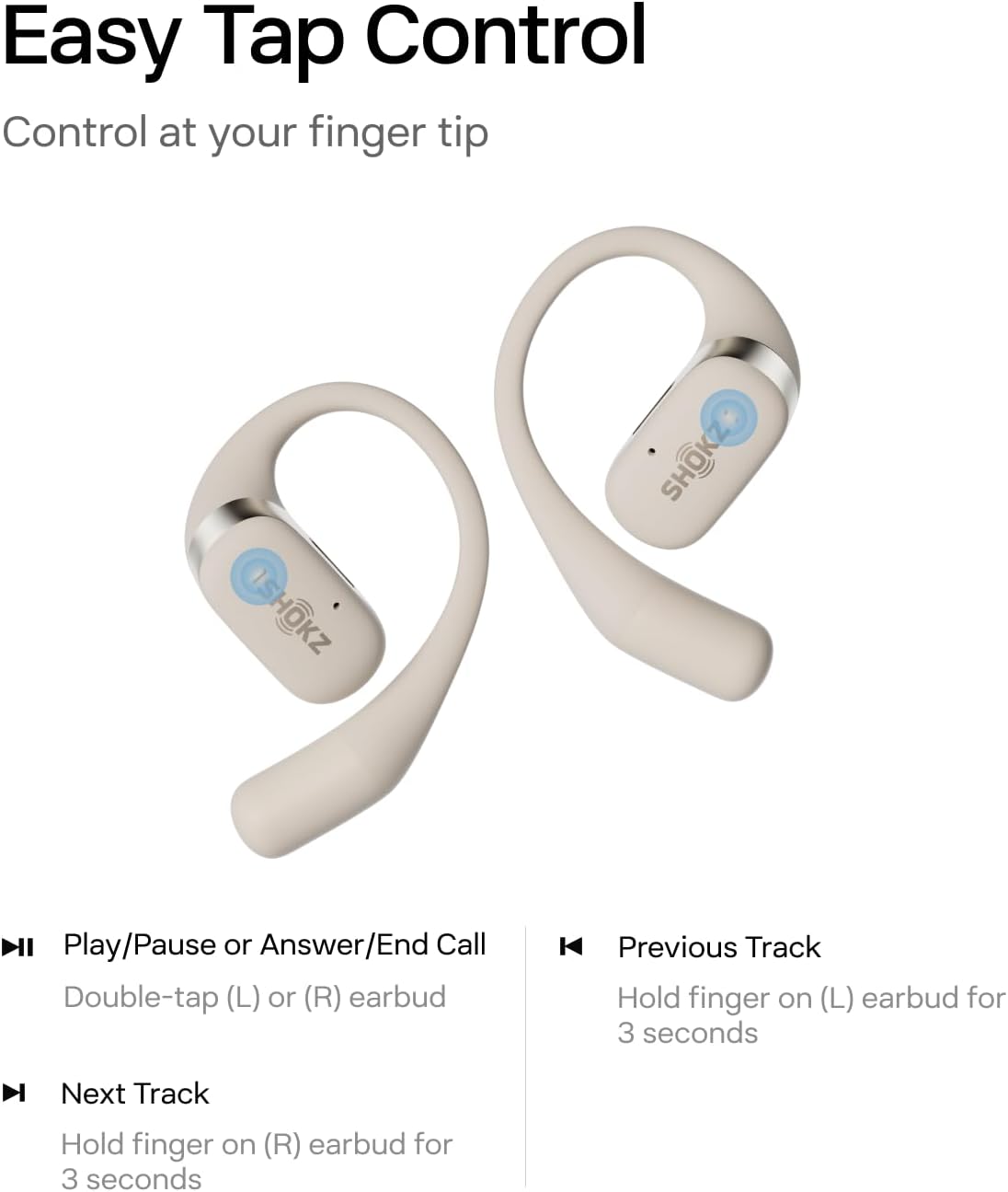 SHOKZ OpenFit Open-Ear Earhook Bluetooth Earbuds,  28H Playtime Fast Charging; Bluetooth 5.2; True Wireless
