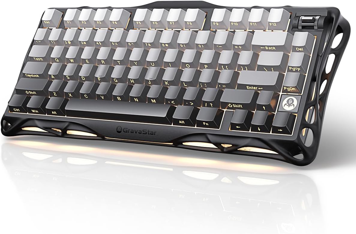 GravaStar Mercury K1 75% Wireless Mechanical Gaming Keyboard RGB Backlit Gasket Mount, Hot Swappable Linear Switches, Creamy Sound Keyboard, 2.4GHz/USB-C/Bluetooth 5.0, for Win/Mac【Gradient Black】