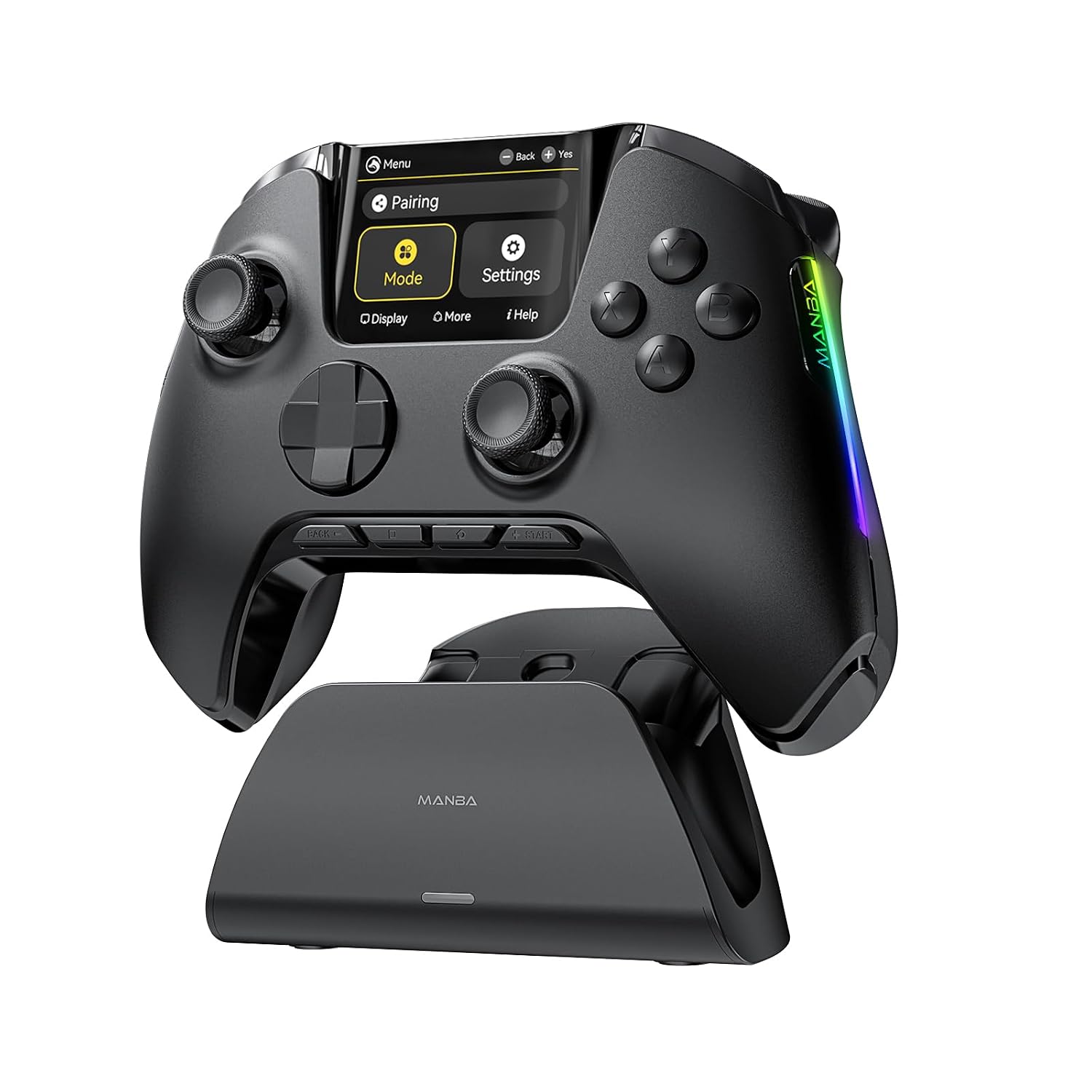ManbaOne Interactive Screen Wireless Gaming Controller for PC/Switch/Switch 2/iOS/Android,Hall Effect Stick & Trigger,RGB Lighting,Remappable Buttons,1800mAh with Charging Dock