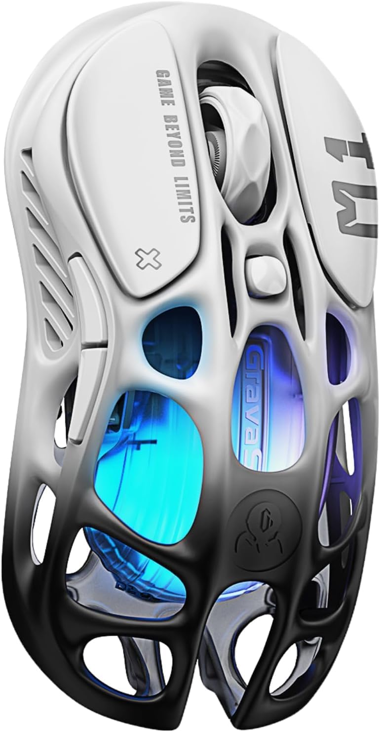 GravaStar Mercury M1 Pro Gaming Mouse, 78g Lightweight Magnesium Alloy, 26,000 DPI, PAW3395DM Sensor, 5 Programmable Buttons, Support Wired/2.4GHz/BT, Up to 200 Hours Battery Life