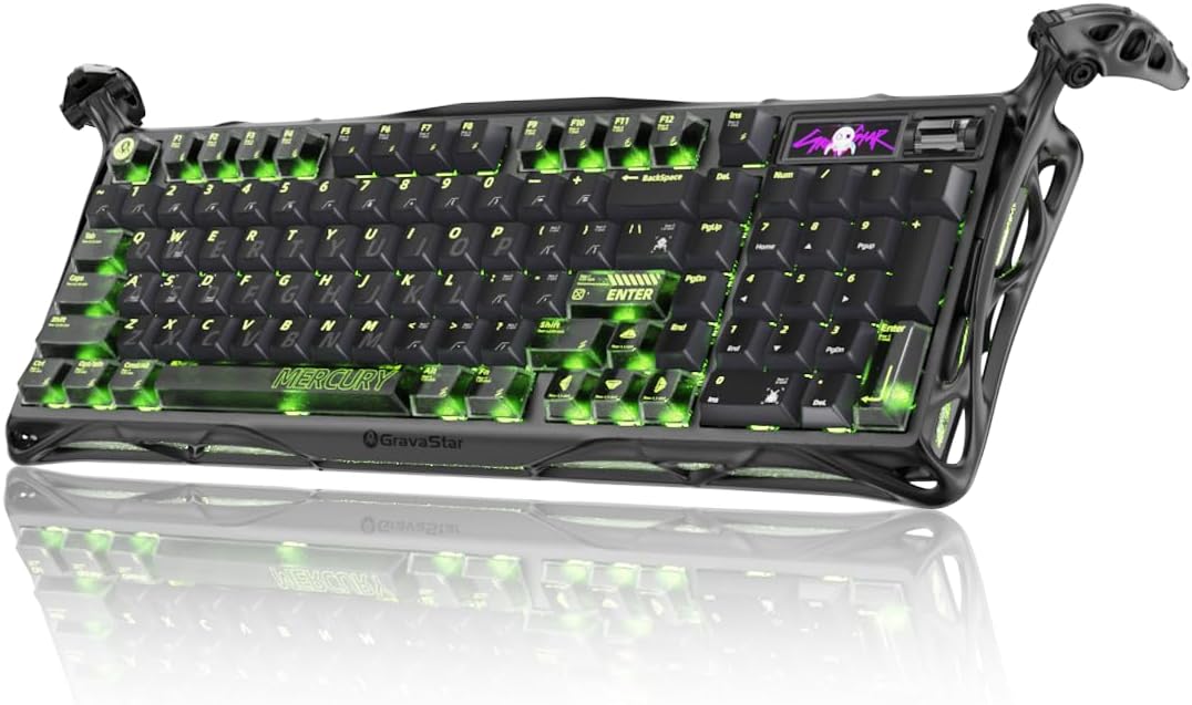 GravaStar Mercury K98 Pro 98 Keys Wireless Mechanical Gaming Keyboard | Tri-Mode, Hot Swappable Pre-Lubed Linear Switch, Gasket Mount, Creamy Sound, TFT Display & Knob, 8K, RGB Backlit for PC/Mac