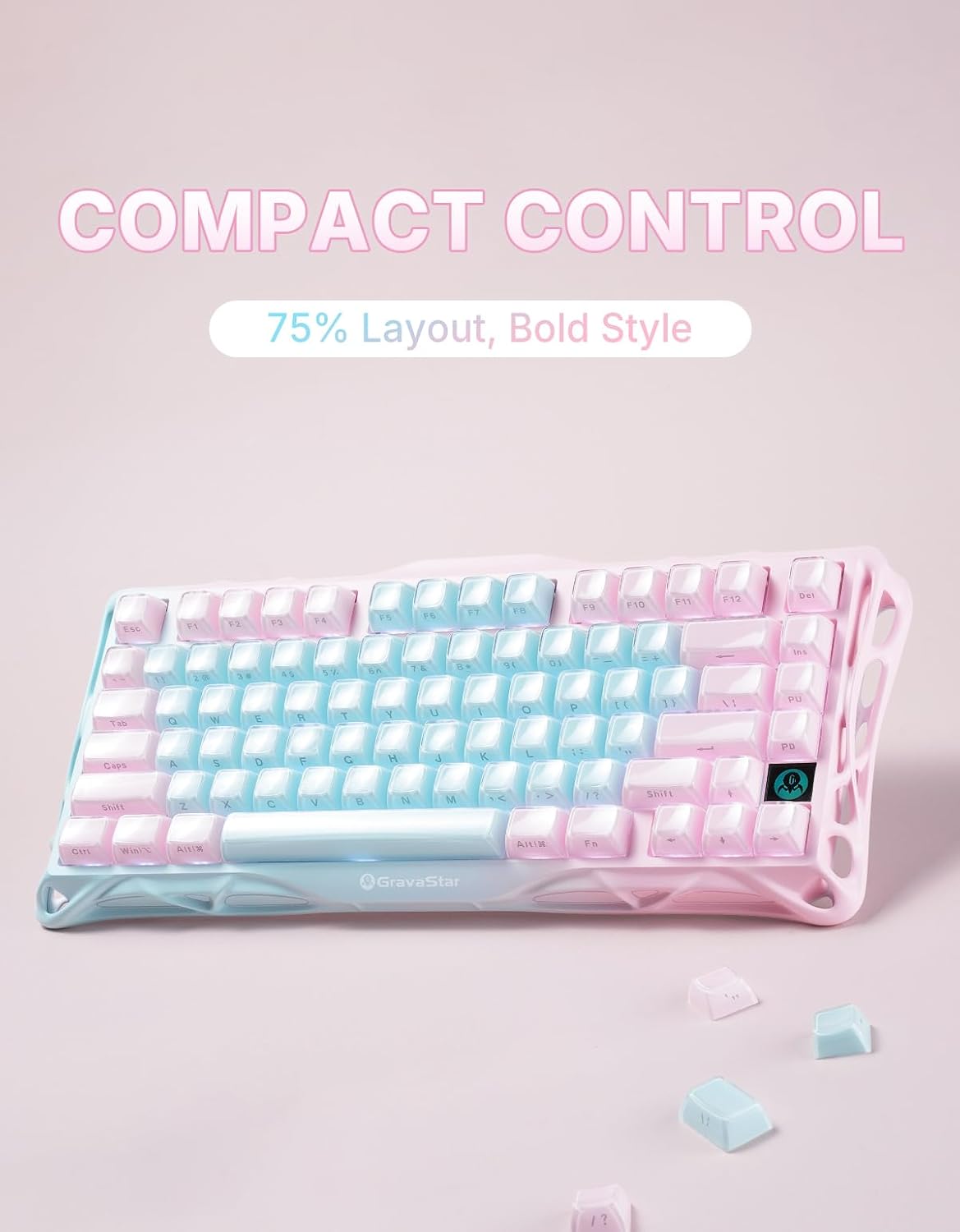 GravaStar Mercury K1 Lite 75% Wireless Mechanical Gaming Keyboard RGB | Gasket Mount, Hot Swappable Linear Switches, Creamy Sound Keyboard, 2.4GHz/USB-C/Bluetooth 5.0, for Win/Mac