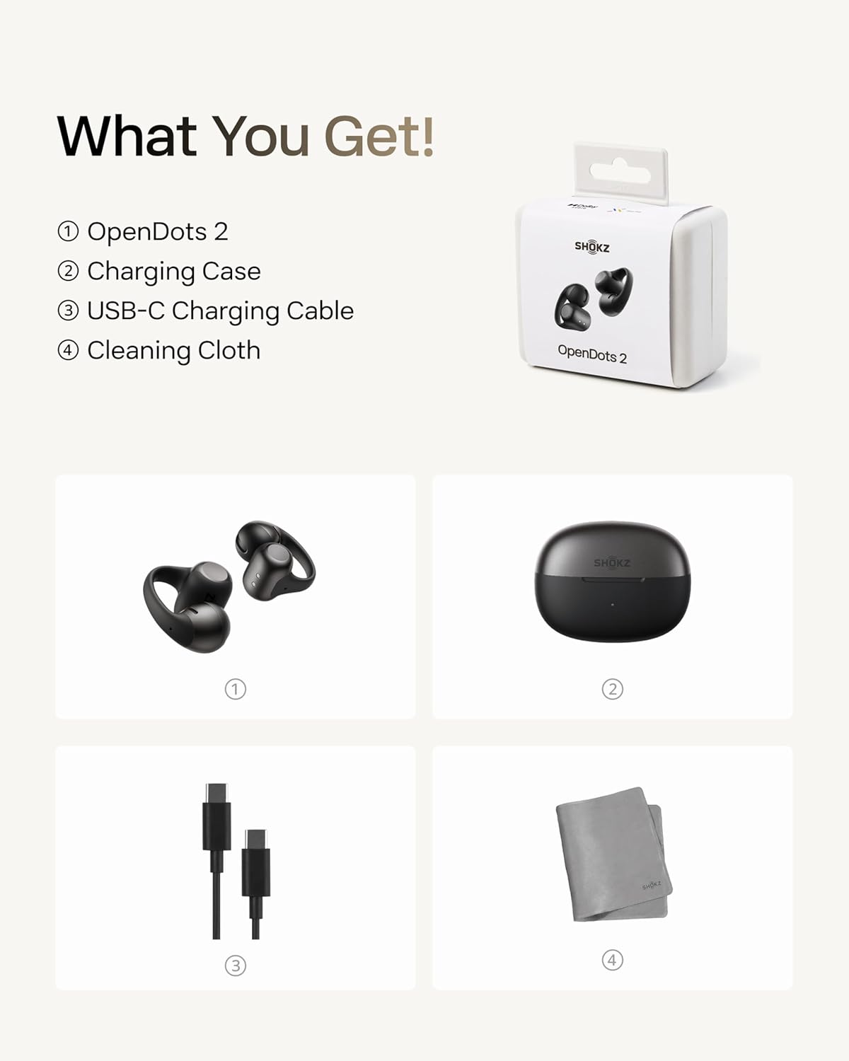 SHOKZ OpenDots 2 Open-Ear Clip-On Earbuds, White, Dolby Audio, 3 Mics Rich bass with Dolby Audio; 3-mic clear calls; 40H listening; IP57; Bluetooth 6.1; Travel/City walk/Commuting/Yoga/Pilates