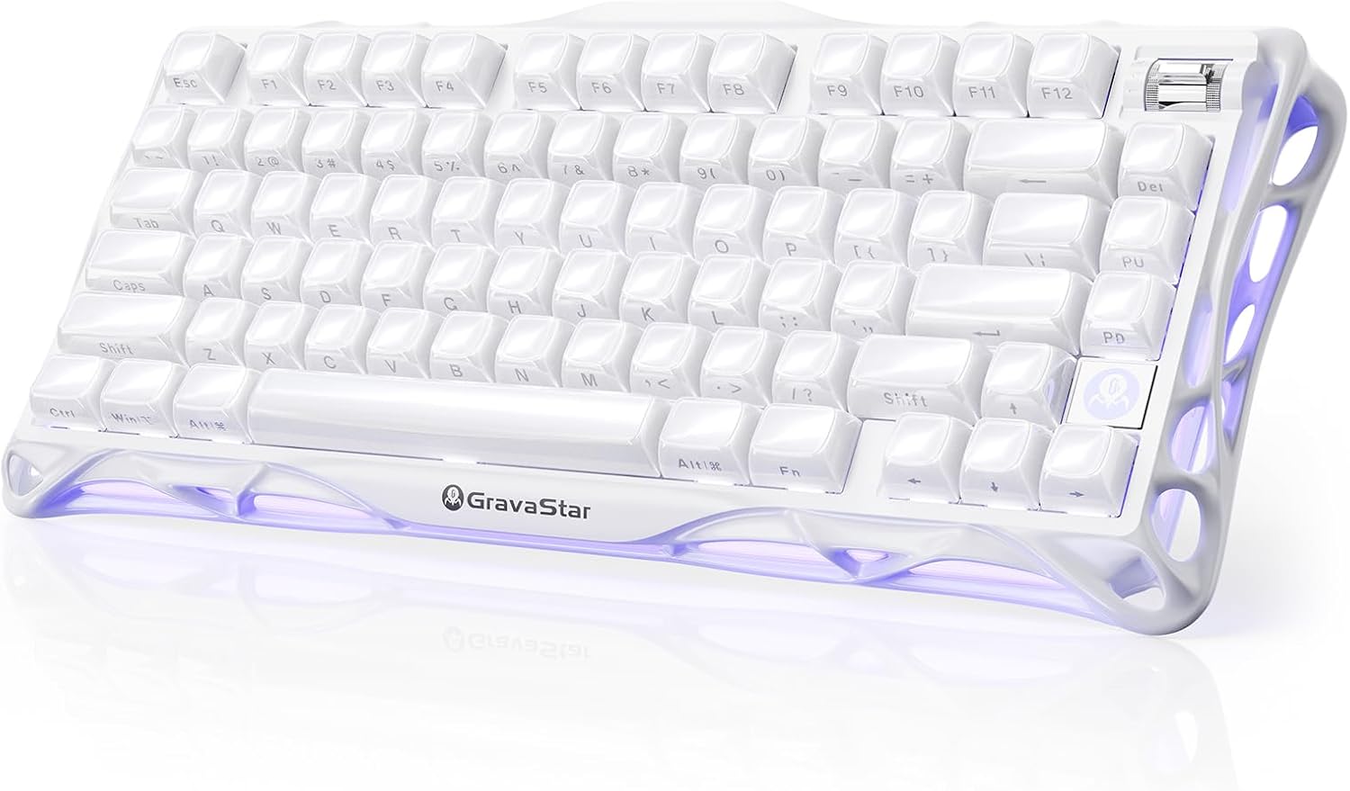 GravaStar Mercury K1 75% Wireless Mechanical Gaming Keyboard RGB Backlit | Gasket Mount, Hot Swappable Linear Switches, Creamy Sound Keyboard, 2.4GHz/USB-C/Bluetooth 5.0, for Win/Mac【Opaline White】