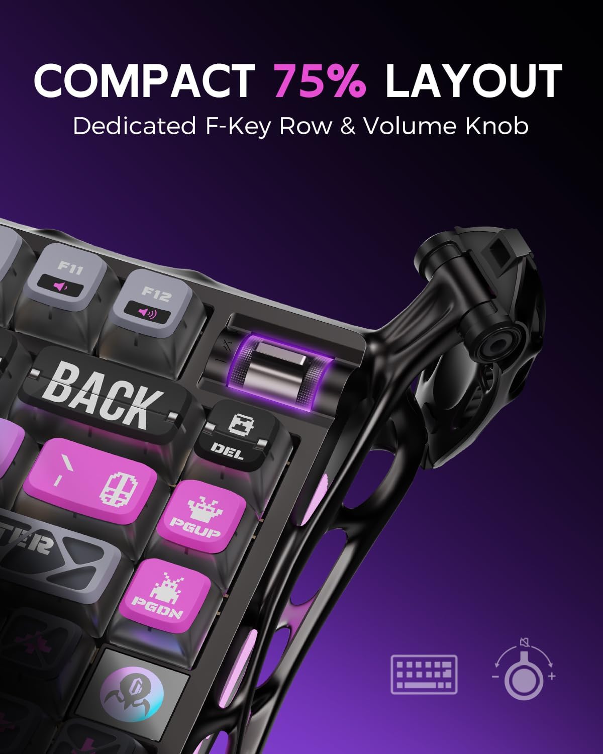 GravaStar Mercury K1 Pro Wireless Mechanical Gaming Keyboard, 75% Layout RGB Custom Keyboard, Electroplated Glossy Frame, Hot-Swappable Linear Switches【Cyberpunk Edition】