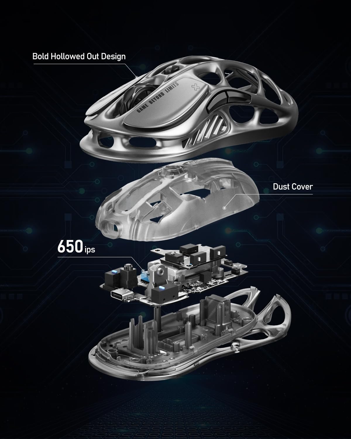 GravaStar Mercury M2 Wireless Gaming Mouse with 26,000 DPI, PAW3395DM Sensor -79g Lightweight Hollowed-Out Design -5 Programmable Buttons -5 Dynamic Lightsync RGB