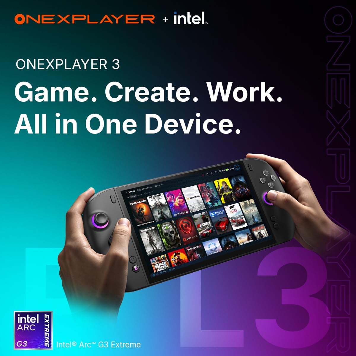 OneXPlayer 3 3-in-1 Mini Gaming PC with Intel Arc G3 Extreme, B390 Graphics 8.8-inch 144Hz AMOLED VRR Display, Magnetic keyboard, Wi-Fi 7 for AAA Gaming and Productivity