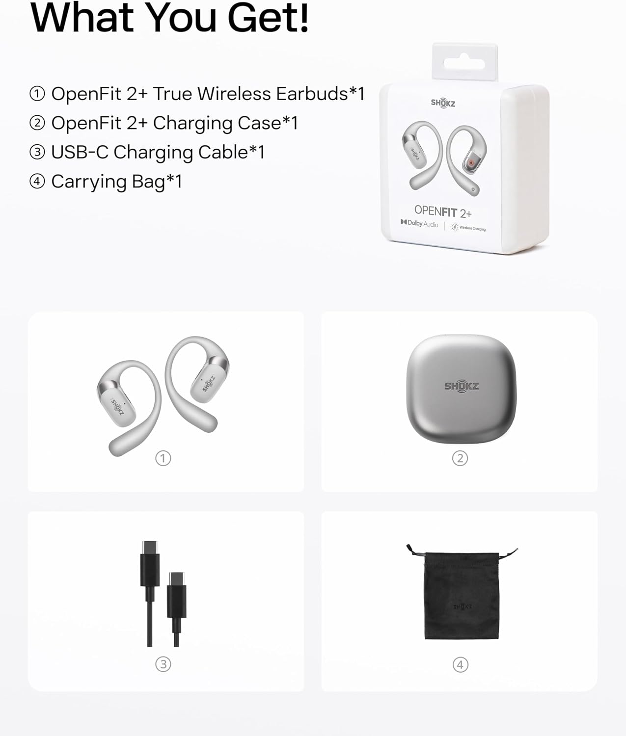 SHOKZ OpenFit 2+ Open-Ear Earbuds, Dolby Audio,Wireless Charging Amazon Exclusive Color; Dynamic sound; Secure fit; Soft comfort；48H Playtime; fast charging; IP55; Gym/Outdoor/Home Leisure