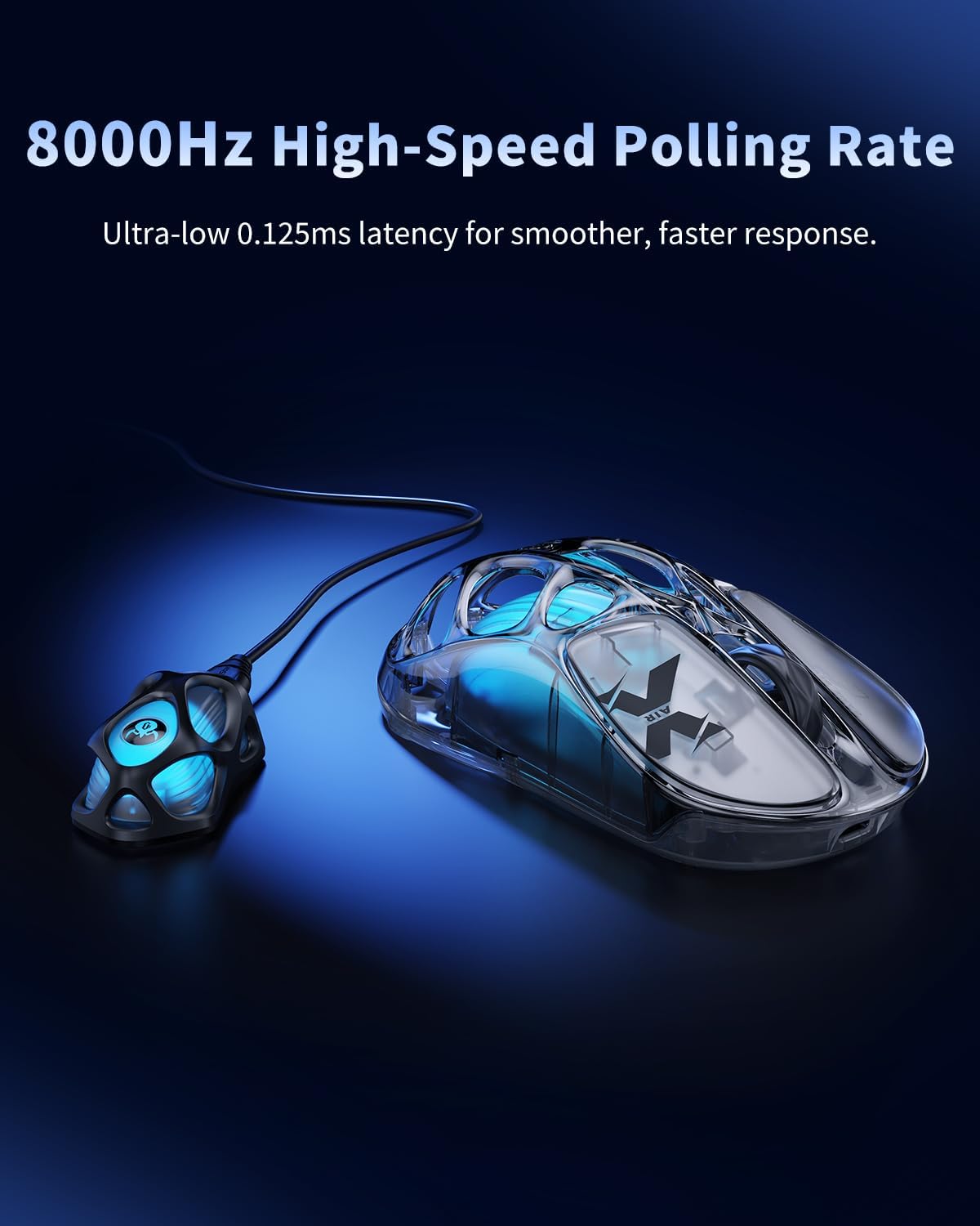 GravaStar X AIR Wireless Gaming Mouse, Futuristic Skeleton Design, True 8K Performance, PAW3950 Sensor, RGB Lighting, 56g Lightweight, Tri-Mode Connectivity