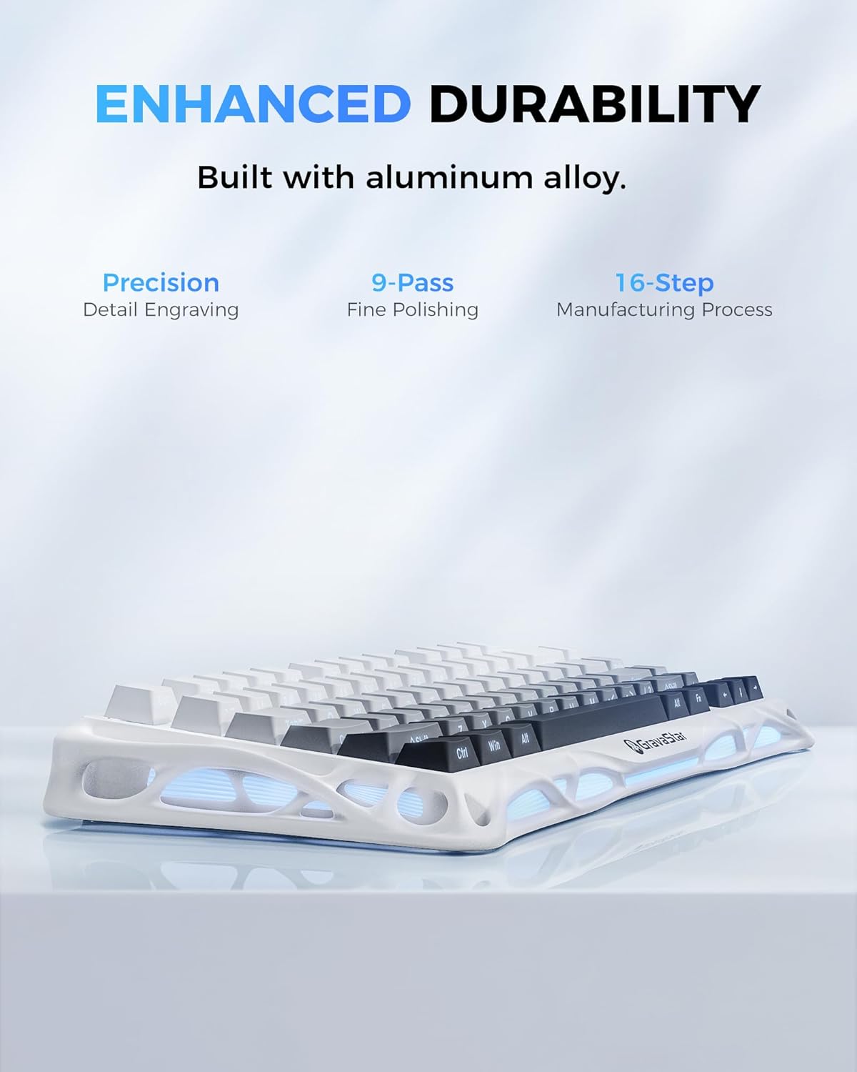 GravaStar Mercury K1 75% Wireless Mechanical Gaming Keyboard RGB Backlit Gasket Mount, Hot Swappable Linear Switches, Creamy Sound Keyboard, 2.4GHz/USB-C/Bluetooth 5.0, for Win/Mac【Gradient White】