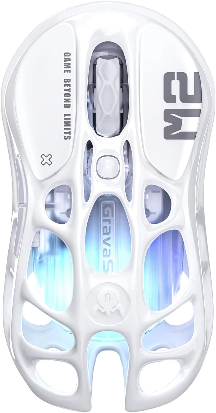 GravaStar Mercury M2 Wireless Gaming Mouse with 26,000 DPI, PAW3395DM Sensor -79g Lightweight Hollowed-Out Design -5 Programmable Buttons -5 Dynamic Lightsync RGB