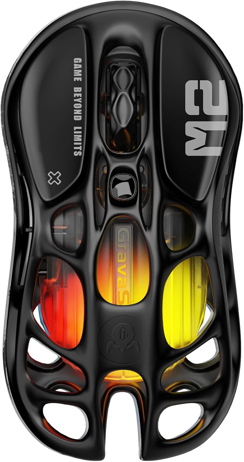 GravaStar Mercury M2 Wireless Gaming Mouse with 26,000 DPI, PAW3395DM Sensor -79g Lightweight Hollowed-Out Design -5 Programmable Buttons -5 Dynamic Lightsync RGB