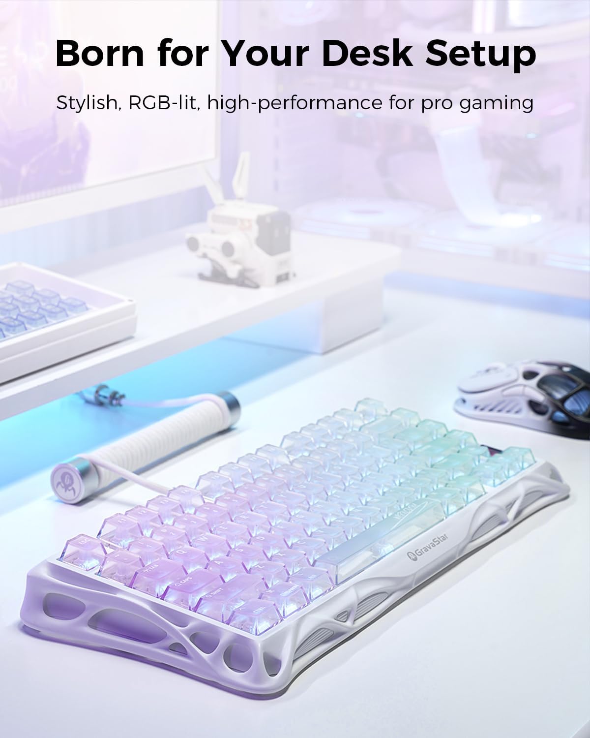 GravaStar Mercury K1 Lite 75% Wireless Mechanical Gaming Keyboard RGB | Gasket Mount, Hot Swappable Linear Switches, Creamy Sound Keyboard, 2.4GHz/USB-C/Bluetooth 5.0, for Win/Mac