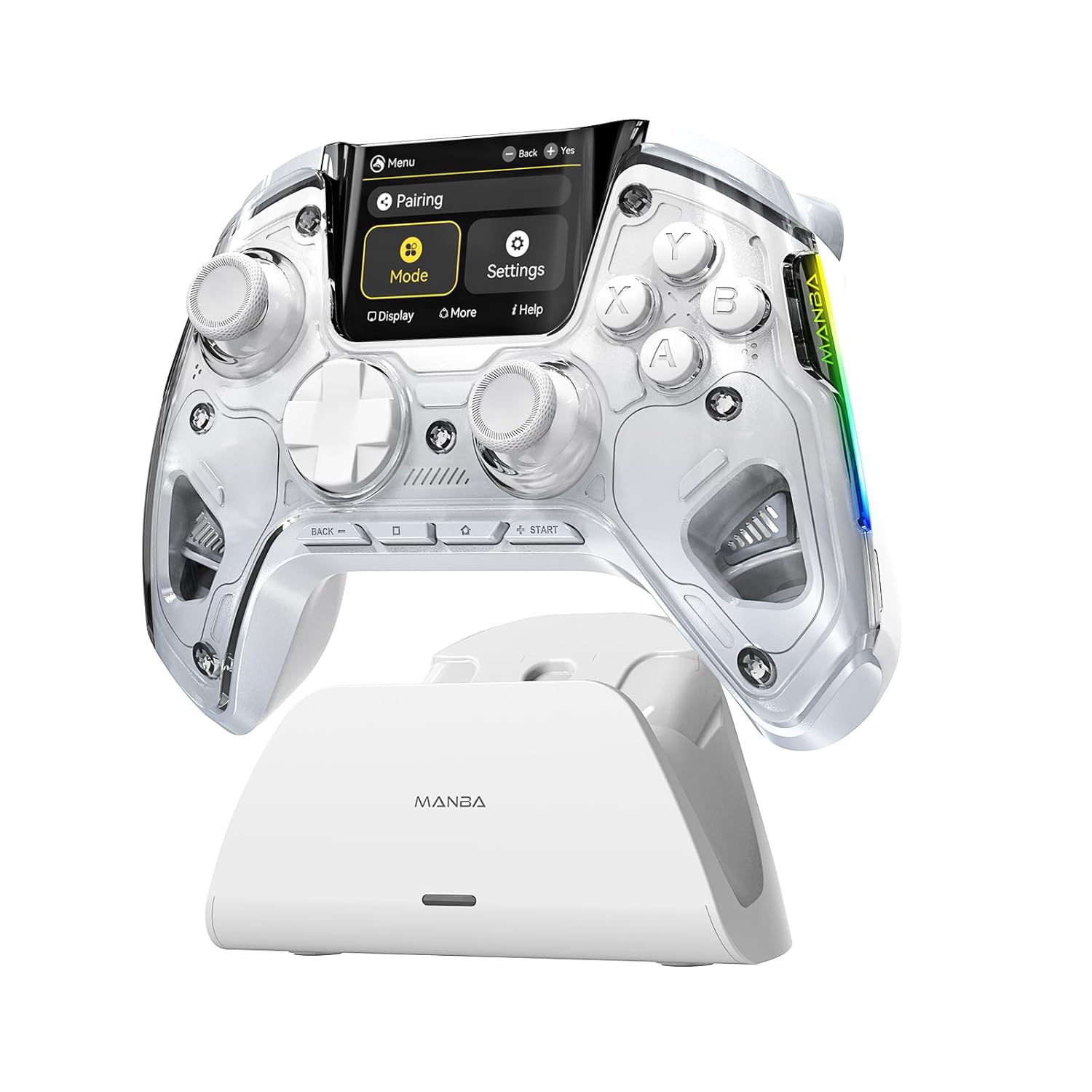 ManbaOne Interactive Screen Wireless Gaming Controller for PC/Switch/Switch 2/iOS/Android,Hall Effect Stick & Trigger,RGB Lighting,Remappable Buttons,1800mAh with Charging Dock