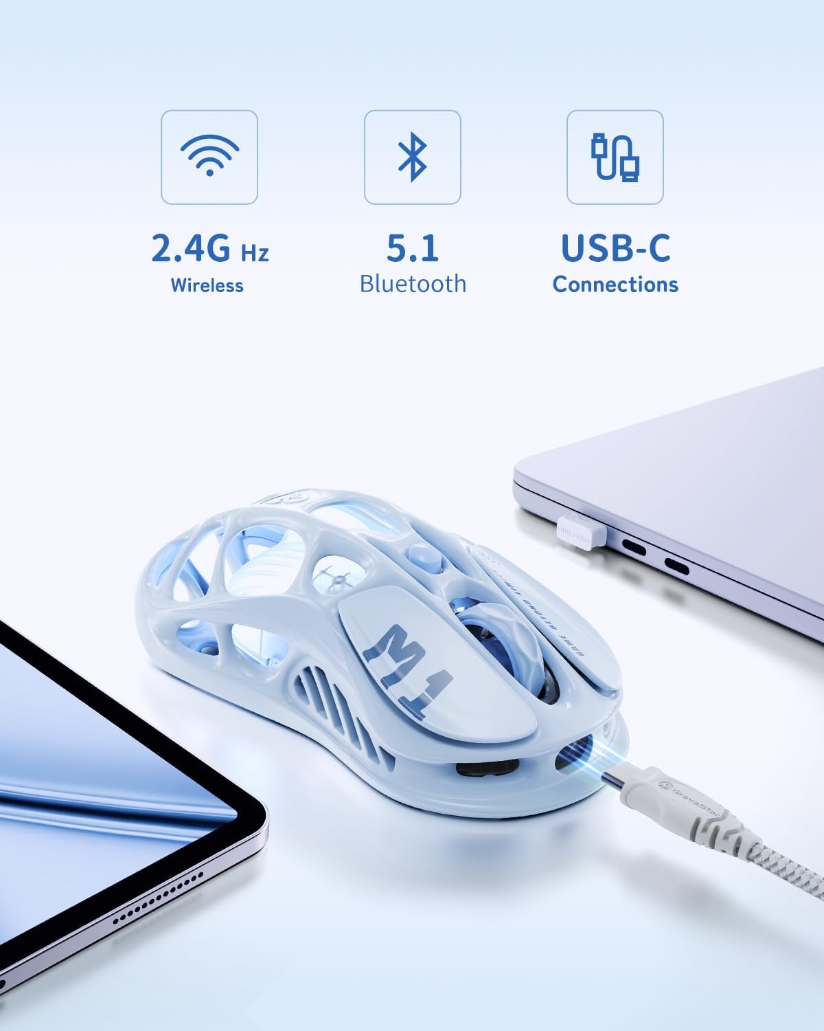 GravaStar Mercury K1 Keyboard & M1 Pro Mouse - Ice Blue
