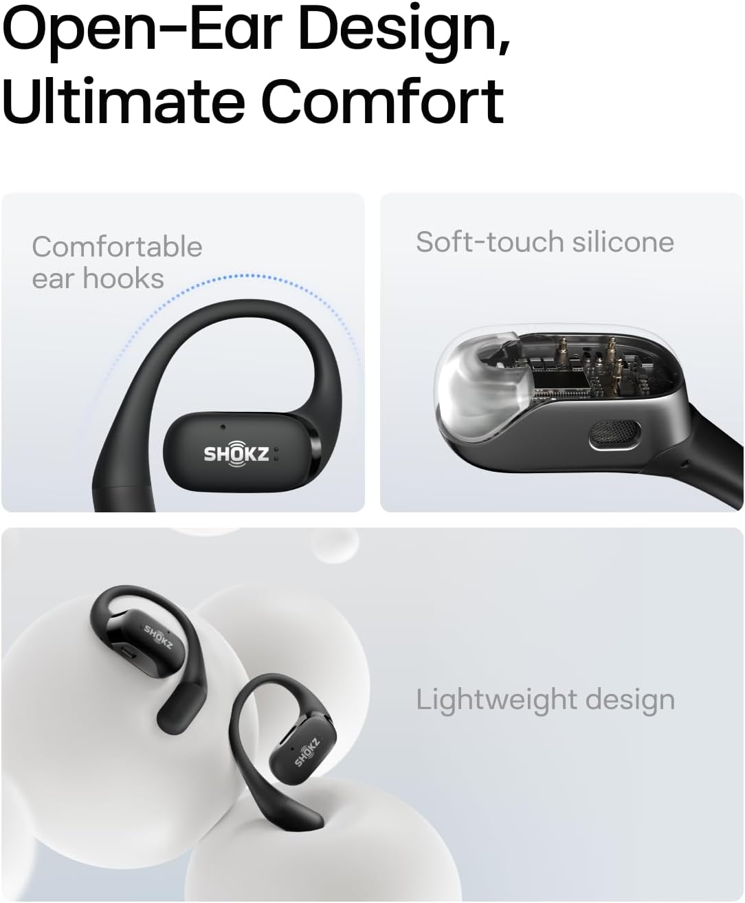 SHOKZ OpenFit Open-Ear Earhook Bluetooth Earbuds,  28H Playtime Fast Charging; Bluetooth 5.2; True Wireless