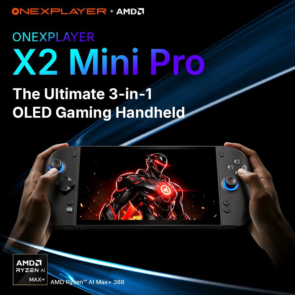 Cutesliving OneXPlayer X2 Mini Pro 3-in-1 Gaming PC AMD Ryzen AI Max+ 388, Radeon 8060S GPU, 8.8-inch OLED 144Hz HDR Display, Wi-Fi 7 for Portable Gaming