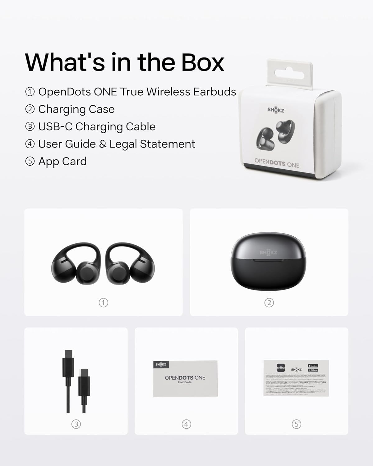 SHOKZ OpenDots ONE Open-Ear Clip-On Bluetooth Earbuds, Dolby Audio Clip-on design; Open ear awareness; Lightweight secure fit; Dolby Audio; 40H listening; Travel/Commuting/Yoga