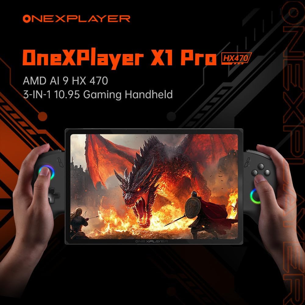 OneXPlayer X1 Pro 3-in-1 Gaming Handheld with AMD Ryzen AI 9 HX 470, Radeon 890M Graphics, 10.95-inch 2.5K 120Hz Touchscreen, Keyboard, Detachable Gamepad, for AAA Gaming and Work