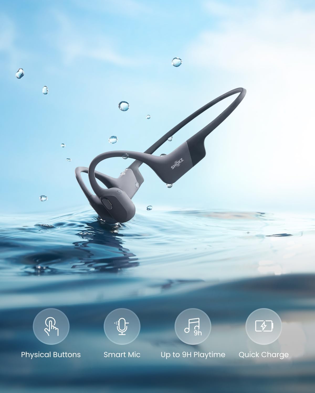 SHOKZ OpenSwim Pro Open-Ear MP3 Headphones,  IP68 Waterproof, 32G MP3 IP68 waterproof; Bluetooth + 32GB MP3 modes; Vivid underwater sound; 9H battery; Swimming/Water sports