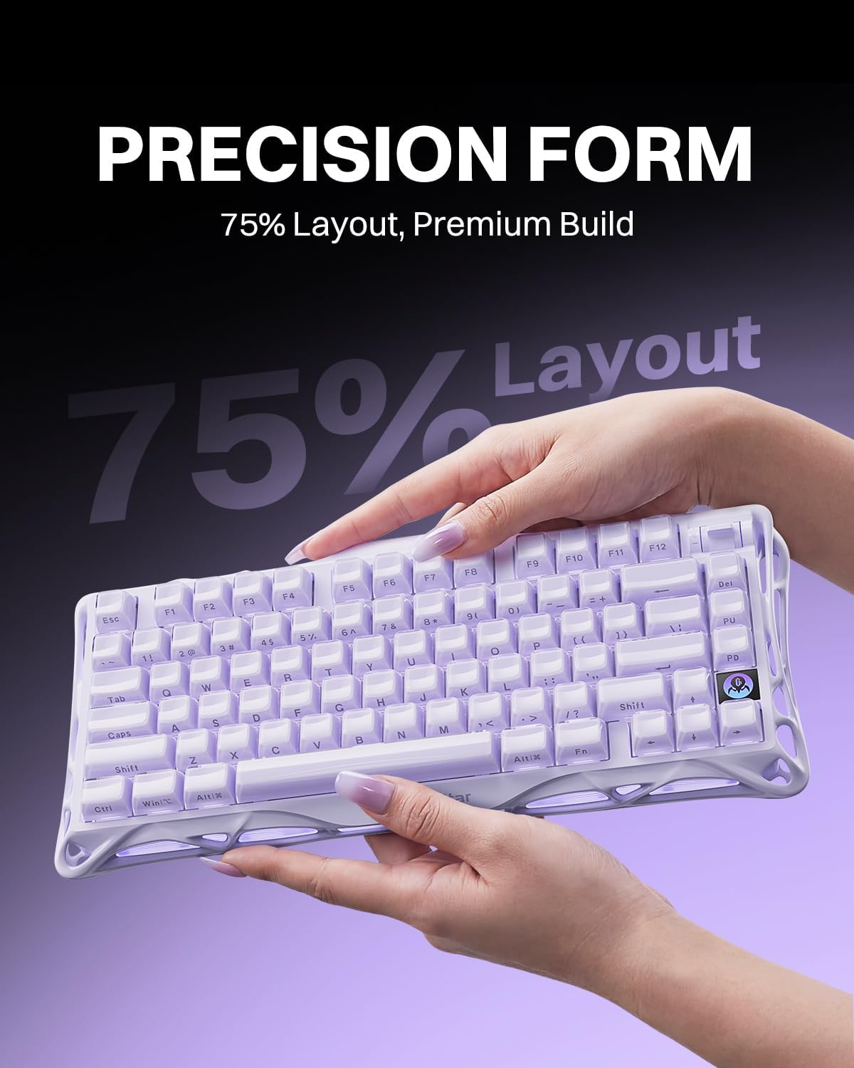GravaStar Mercury K1 75% Wireless Mechanical Gaming Keyboard RGB Backlit | Gasket Mount, Hot Swappable Linear Switches, Creamy Sound Keyboard, 2.4GHz/USB-C/Bluetooth 5.0, for Win/Mac【Lavender Purple】