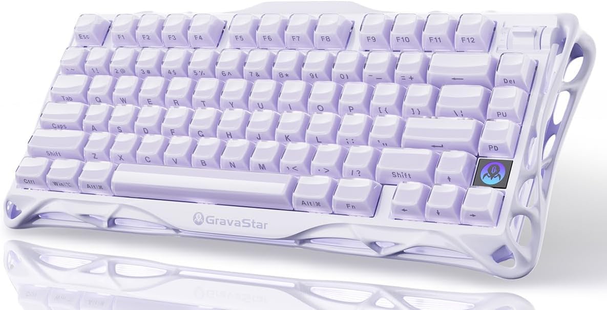 GravaStar Mercury K1 75% Wireless Mechanical Gaming Keyboard RGB Backlit | Gasket Mount, Hot Swappable Linear Switches, Creamy Sound Keyboard, 2.4GHz/USB-C/Bluetooth 5.0, for Win/Mac【Lavender Purple】