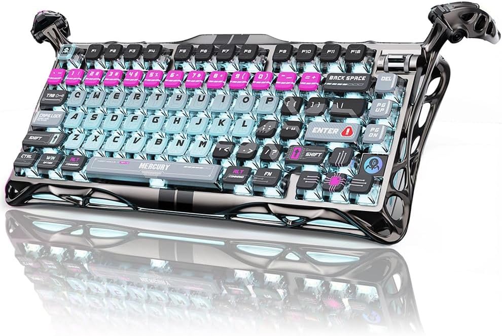 GravaStar Mercury V75 Pro HE Keyboard – 75% Layout Gaming Keyboard, Hall‑Effect Magnetic Switches, Only Wired, Hot‑Swappable, 8000 Hz Polling, Dual‑Zone RGB, Semi‑Aluminum Frame with Cyberpunk