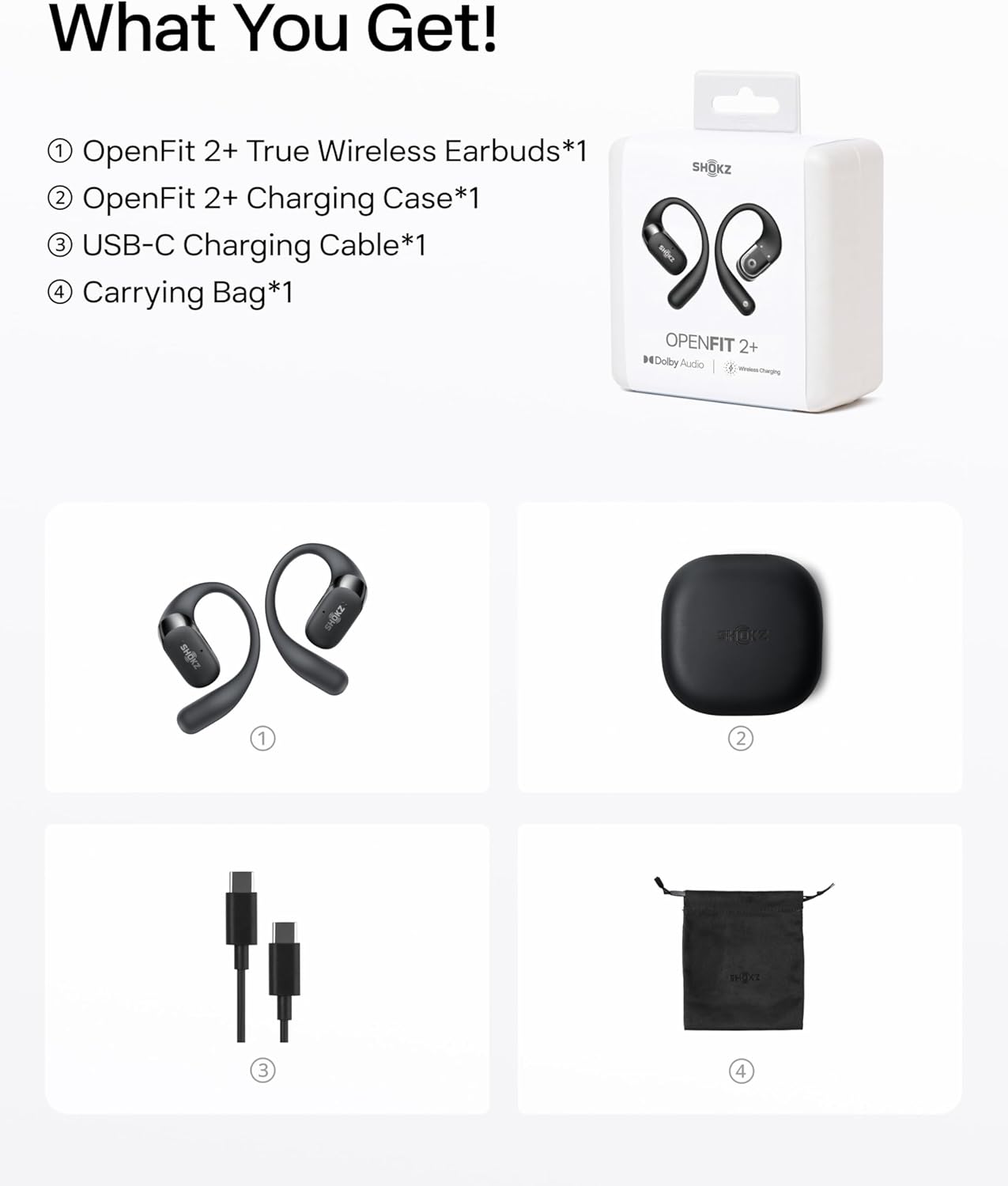 SHOKZ OpenFit 2+ Open-Ear Earbuds, Dolby Audio,Wireless Charging Amazon Exclusive Color; Dynamic sound; Secure fit; Soft comfort；48H Playtime; fast charging; IP55; Gym/Outdoor/Home Leisure