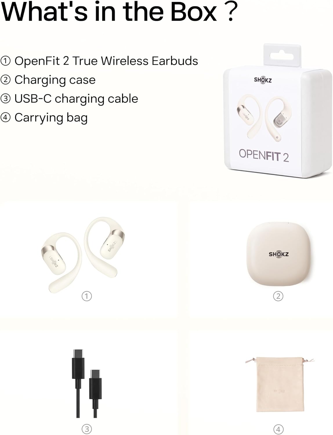 SHOKZ OpenFit 2 Open-Ear Earhook Bluetooth Earbuds,48H Playtime Bundle with Carrying Bag; Powerful bass; IP55 Water-Resistant; AI call clarity; Bluetooth 5.4; Gym/Outdoor/Home use