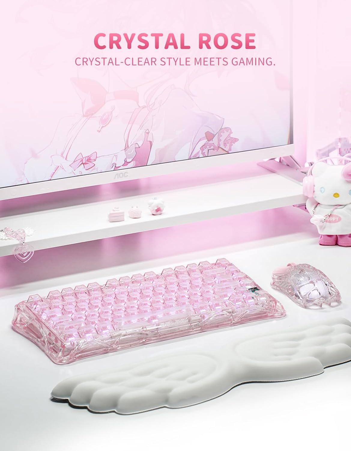 GravaStar Mercury K1 Lite 75% Wireless Mechanical Gaming Keyboard RGB | Gasket Mount, Hot Swappable Linear Switches, Creamy Sound Keyboard, 2.4GHz/USB-C/Bluetooth 5.0, for Win/Mac【Crystal Rose】