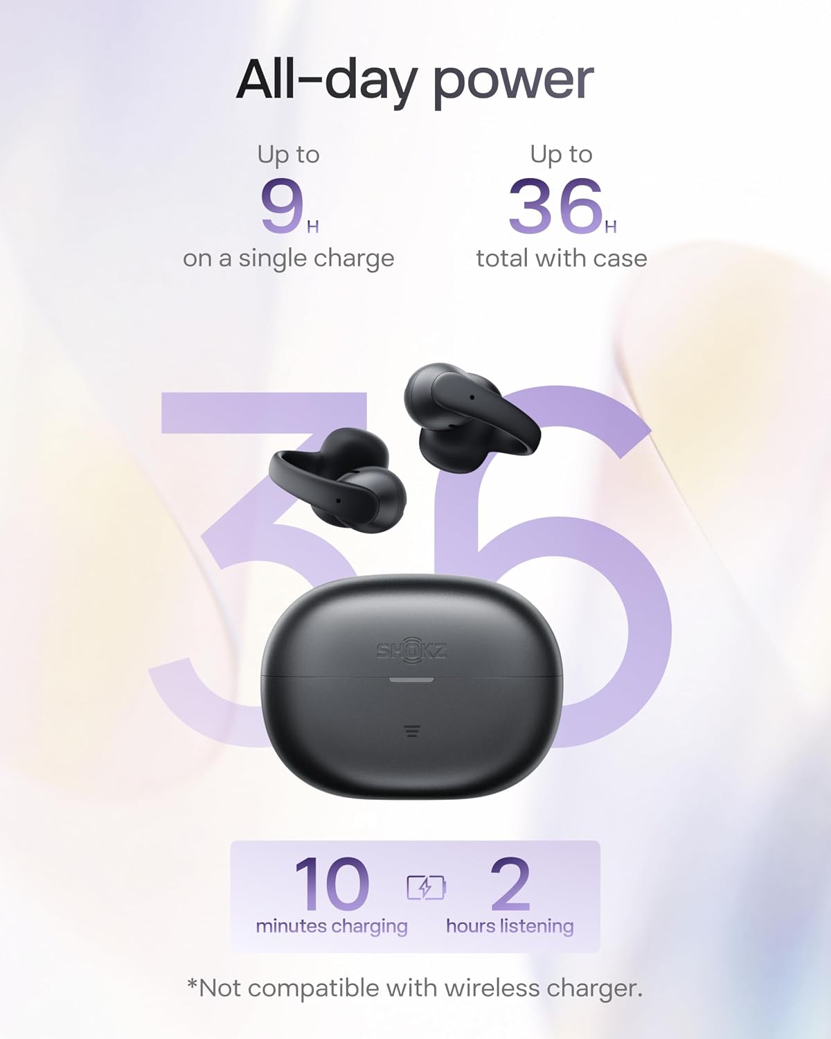 SHOKZ OpenDots Air Open-Ear Clip-On Bluetooth Earbuds, Black, Touch Control Clip on earbuds design; Secure comfortable fit; Natural balanced sound; 36H listening; Travel/Commuting/City Walk/Dancing