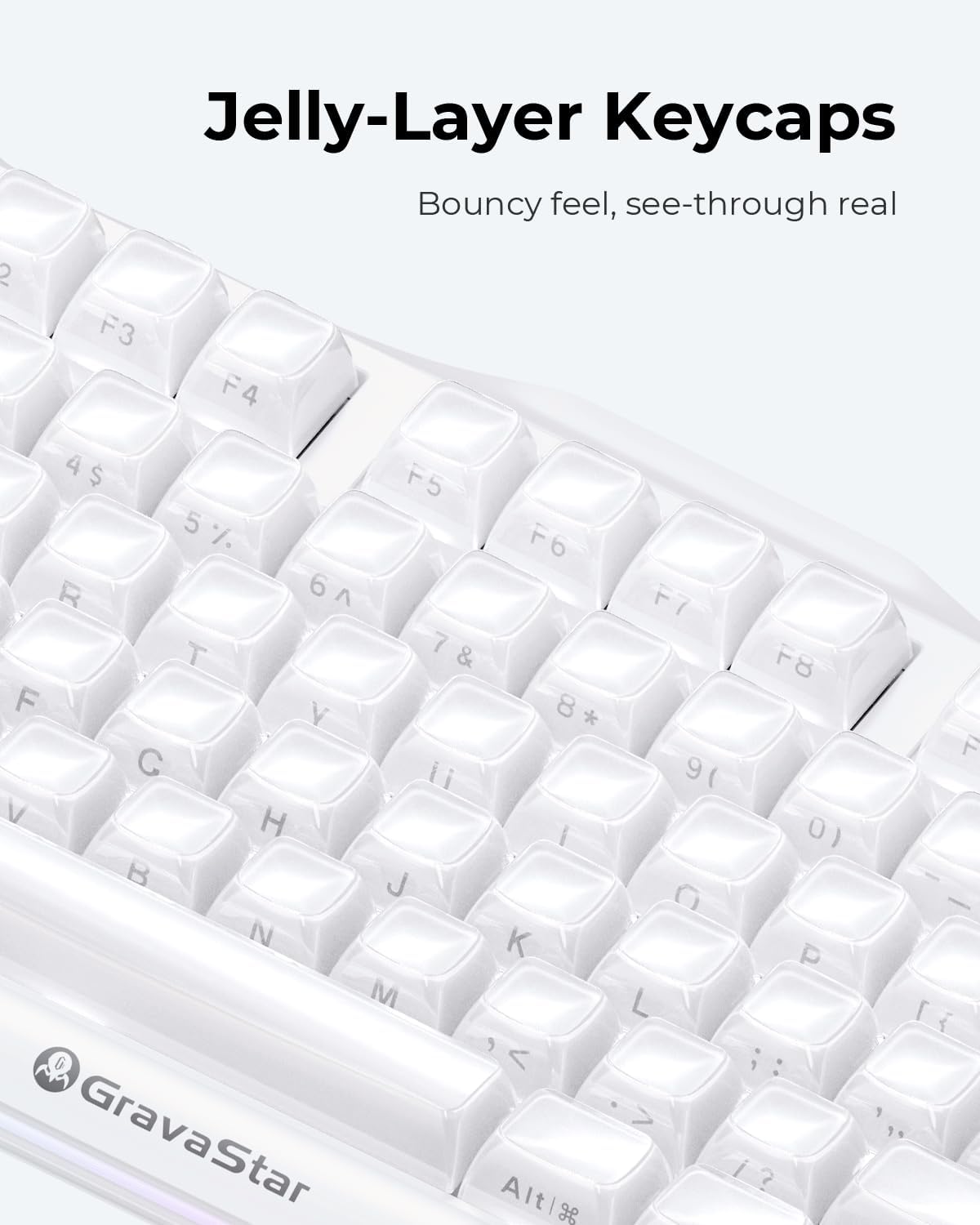 GravaStar Mercury K1 75% Wireless Mechanical Gaming Keyboard RGB Backlit | Gasket Mount, Hot Swappable Linear Switches, Creamy Sound Keyboard, 2.4GHz/USB-C/Bluetooth 5.0, for Win/Mac【Opaline White】