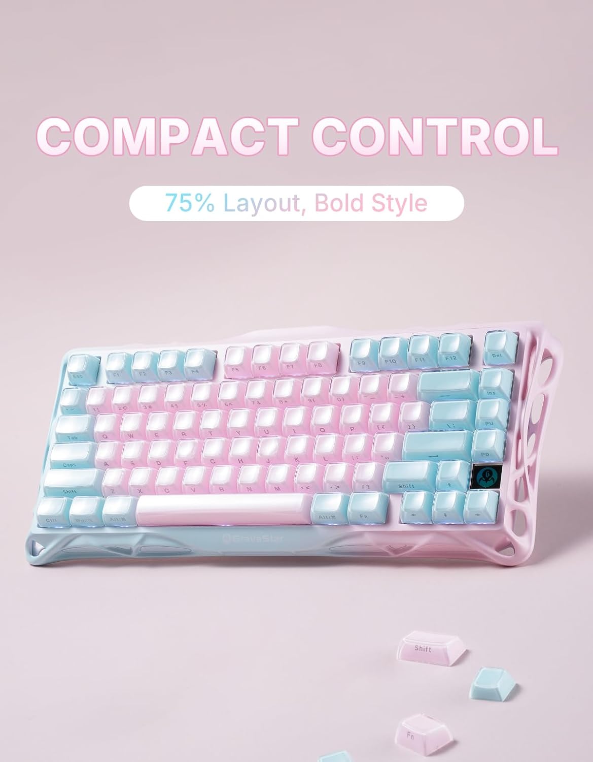 GravaStar Mercury K1 Lite 75% Wireless Mechanical Gaming Keyboard RGB | Gasket Mount, Hot Swappable Linear Switches, Creamy Sound Keyboard, 2.4GHz/USB-C/Bluetooth 5.0, for Win/Mac