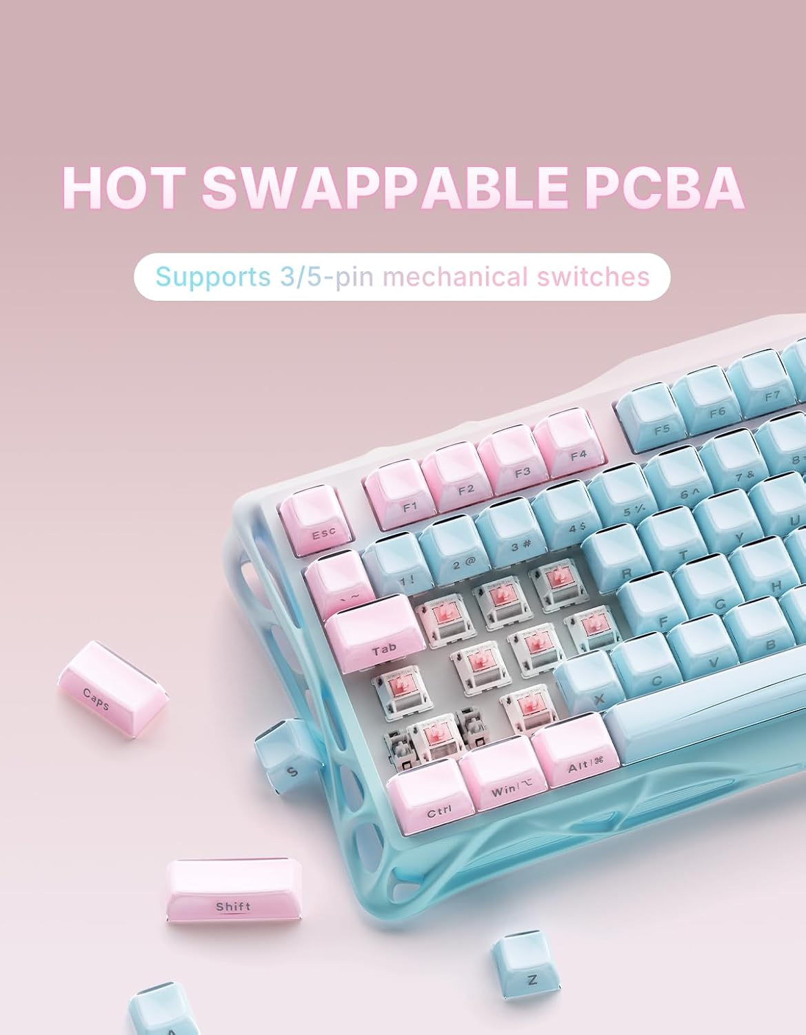 GravaStar Mercury K1 Lite 75% Wireless Mechanical Gaming Keyboard RGB | Gasket Mount, Hot Swappable Linear Switches, Creamy Sound Keyboard, 2.4GHz/USB-C/Bluetooth 5.0, for Win/Mac