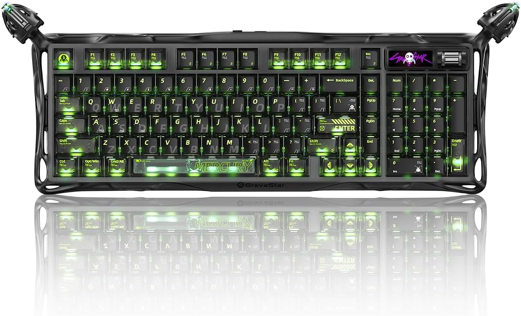 GravaStar Mercury K98 Pro 98 Keys Wireless Mechanical Gaming Keyboard | Tri-Mode, Hot Swappable Pre-Lubed Linear Switch, Gasket Mount, Creamy Sound, TFT Display & Knob, 8K, RGB Backlit for PC/Mac