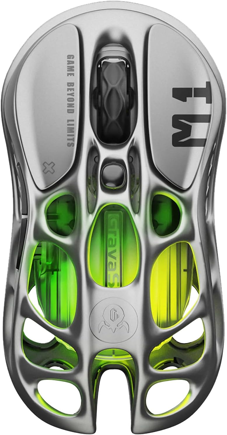 GravaStar Mercury M1 Pro Gaming Mouse, 78g Lightweight Magnesium Alloy, 26,000 DPI, PAW3395DM Sensor, 5 Programmable Buttons, Support Wired/2.4GHz/BT, Up to 200 Hours Battery Life