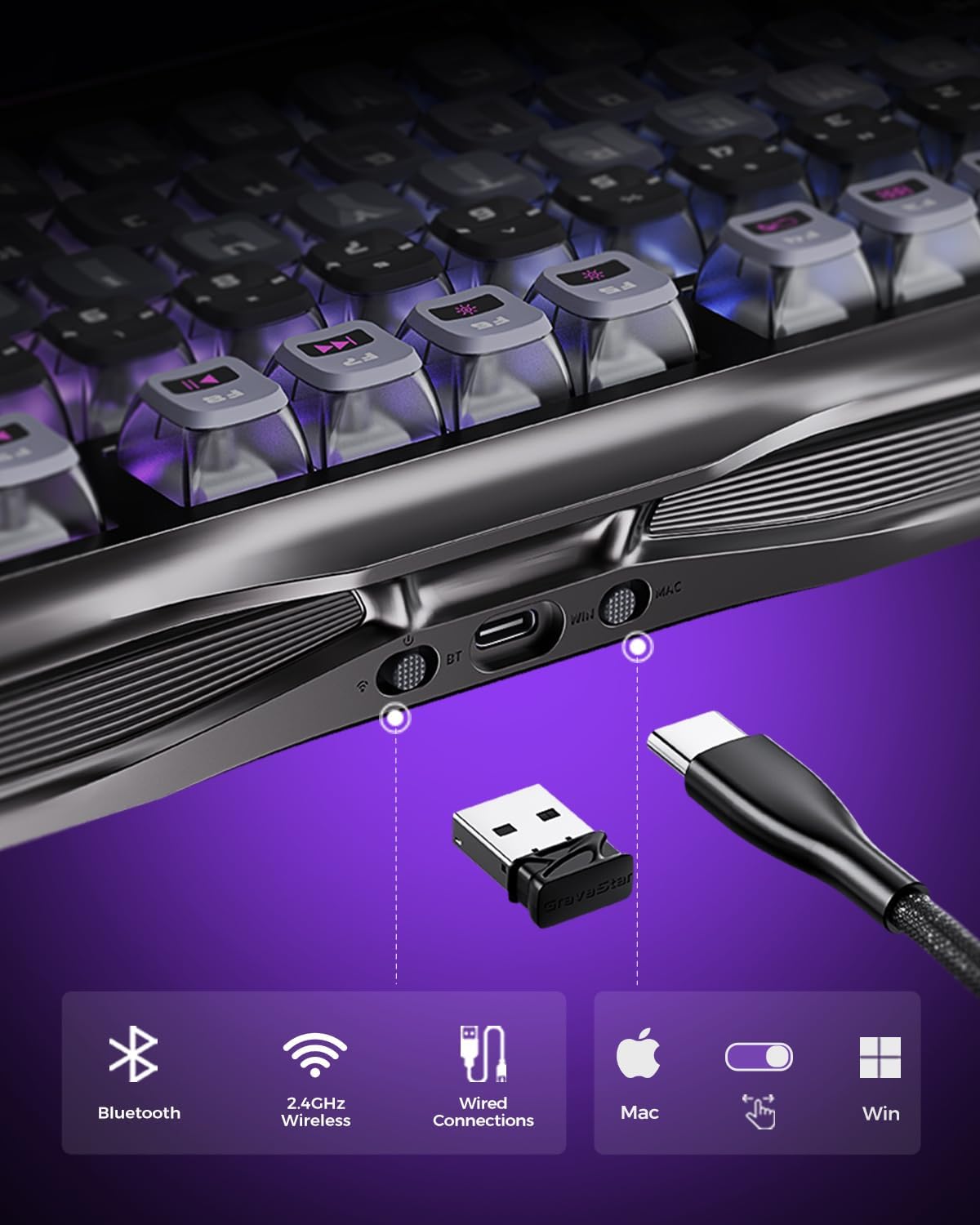 GravaStar Mercury K1 Pro Wireless Mechanical Gaming Keyboard, 75% Layout RGB Custom Keyboard, Electroplated Glossy Frame, Hot-Swappable Linear Switches【Cyberpunk Edition】