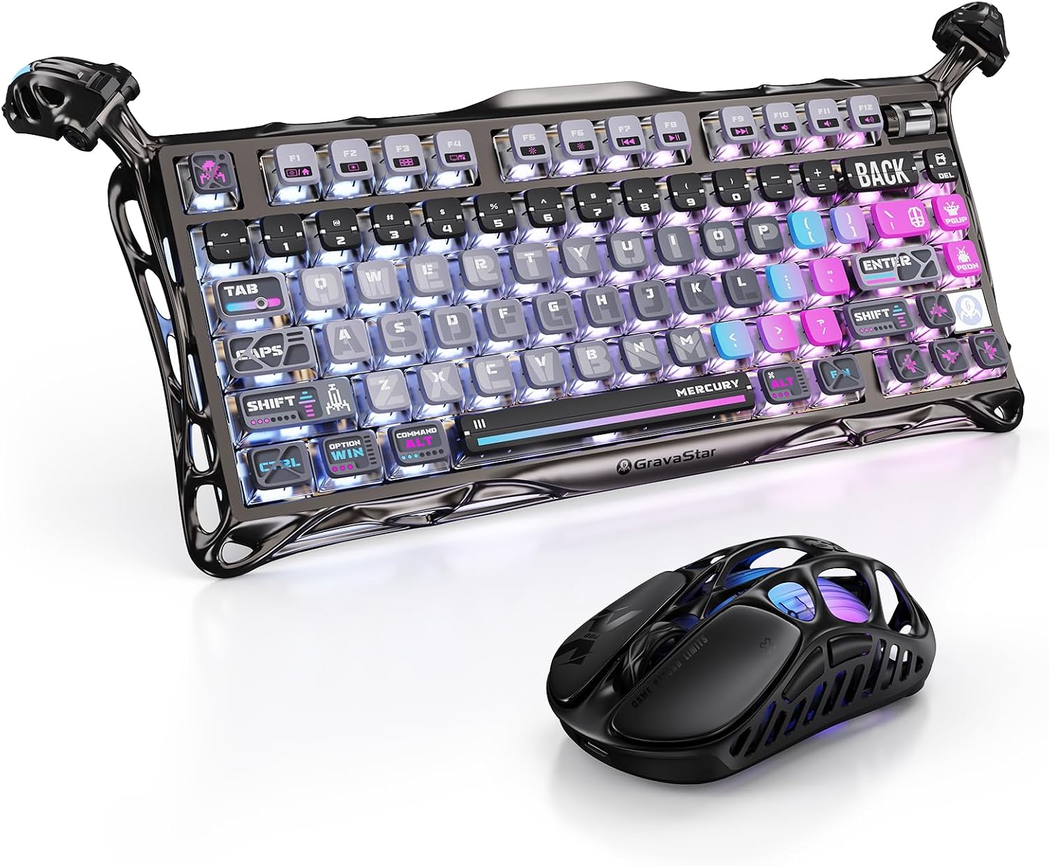 GravaStar Mercury K1 Pro Keyboard Cyberpunk & X Pro Mouse Galaxy Black