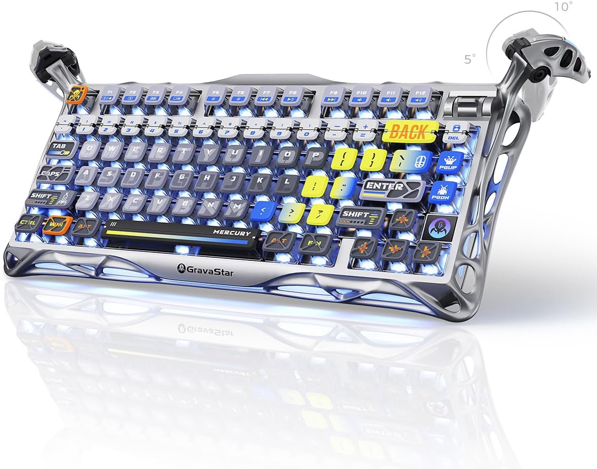 GravaStar Mercury K1 Pro Wireless Mechanical Gaming Keyboard, 75% Layout RGB Custom Keyboard, Hot-Swappable Linear Switches; Aluminum Alloy【Interstellar Silver】