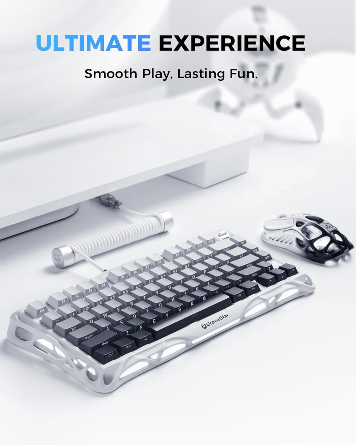GravaStar Mercury K1 75% Wireless Mechanical Gaming Keyboard RGB Backlit Gasket Mount, Hot Swappable Linear Switches, Creamy Sound Keyboard, 2.4GHz/USB-C/Bluetooth 5.0, for Win/Mac【Gradient White】
