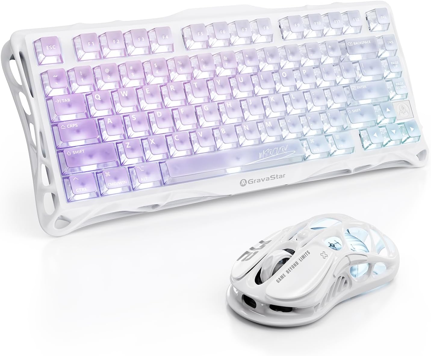 GravaStar Mercury K1 Lite Keyboard Crystal Aurora & M2 Mouse Opaline White