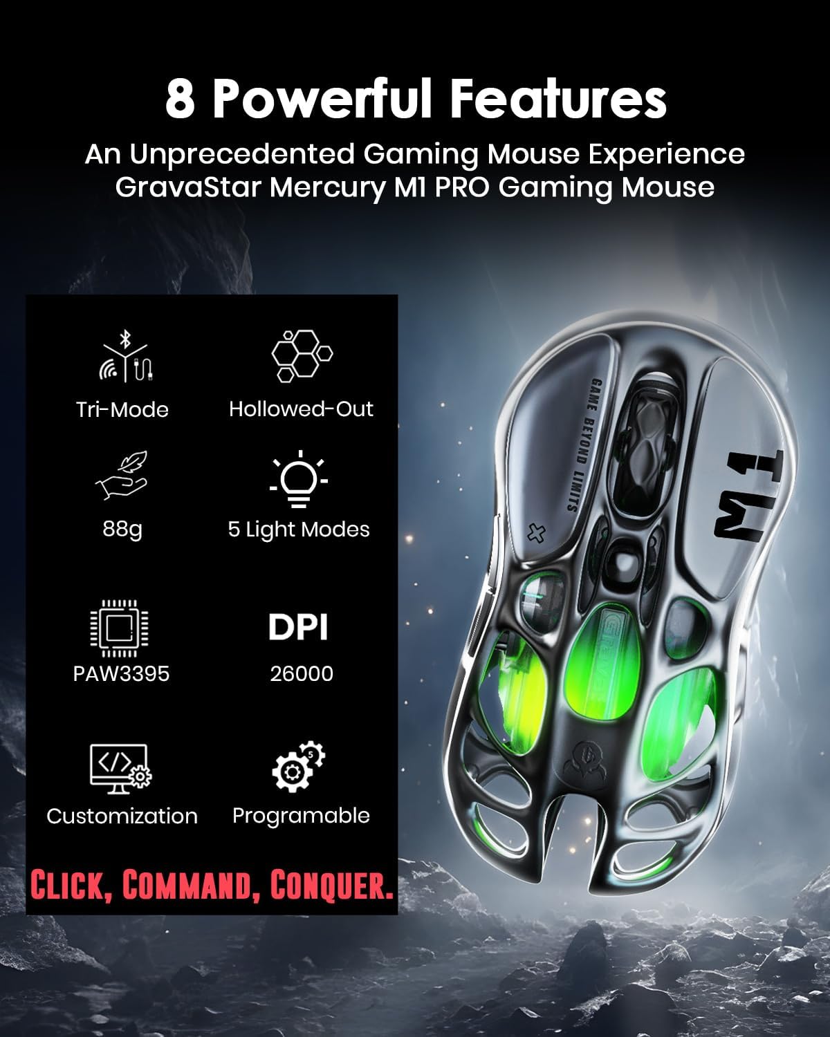 GravaStar Mercury K1 75% Wireless Mechanical Gaming Keyboard, with Mercury M1 Pro Wireless Gaming Mice