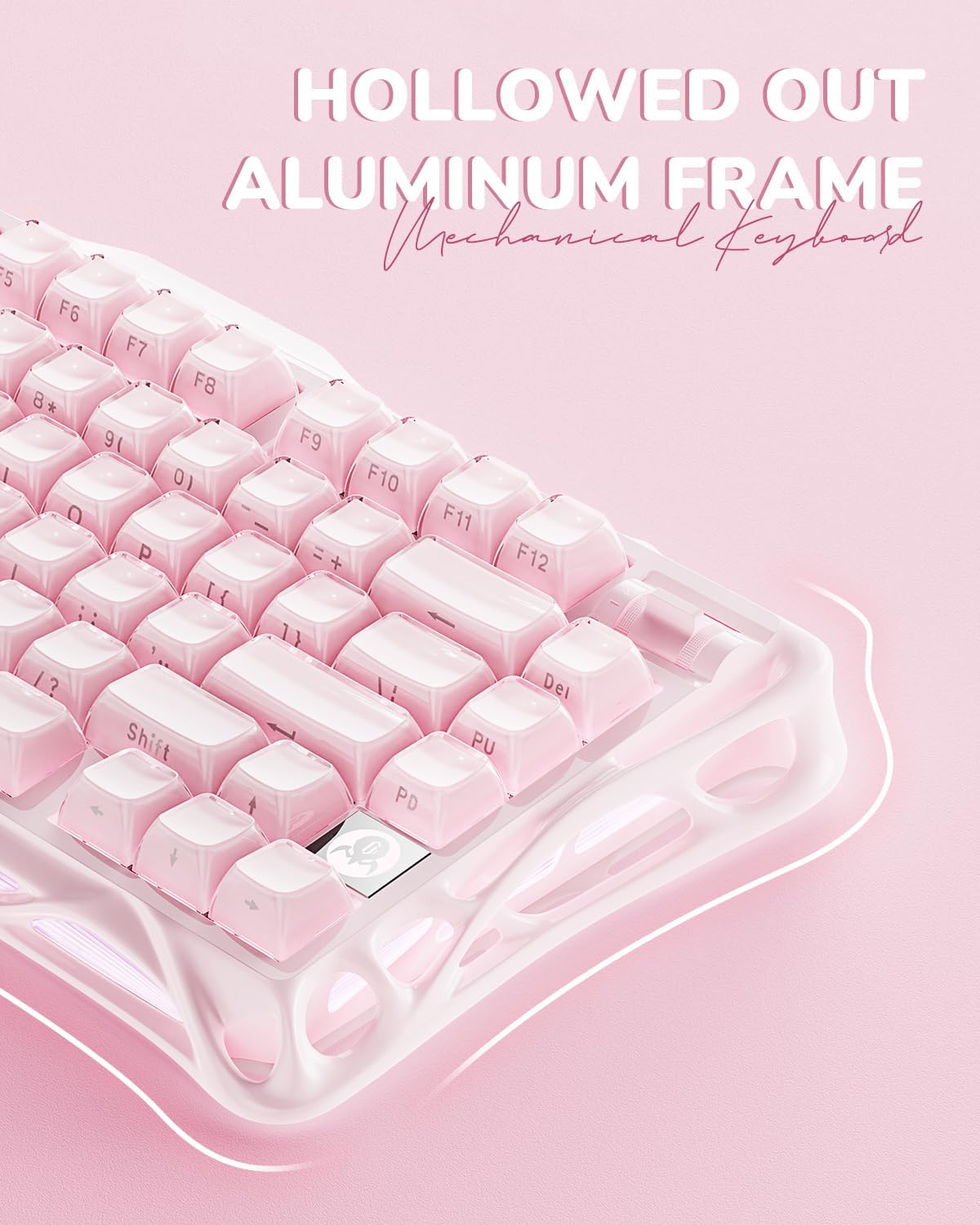 GravaStar Mercury K1 75% Wireless Mechanical Gaming Keyboard RGB Backlit | Gasket Mount, Hot Swappable Linear Switches, Creamy Sound Keyboard, 2.4GHz/USB-C/Bluetooth 5.0, for Win/Mac【Sakura Pink】