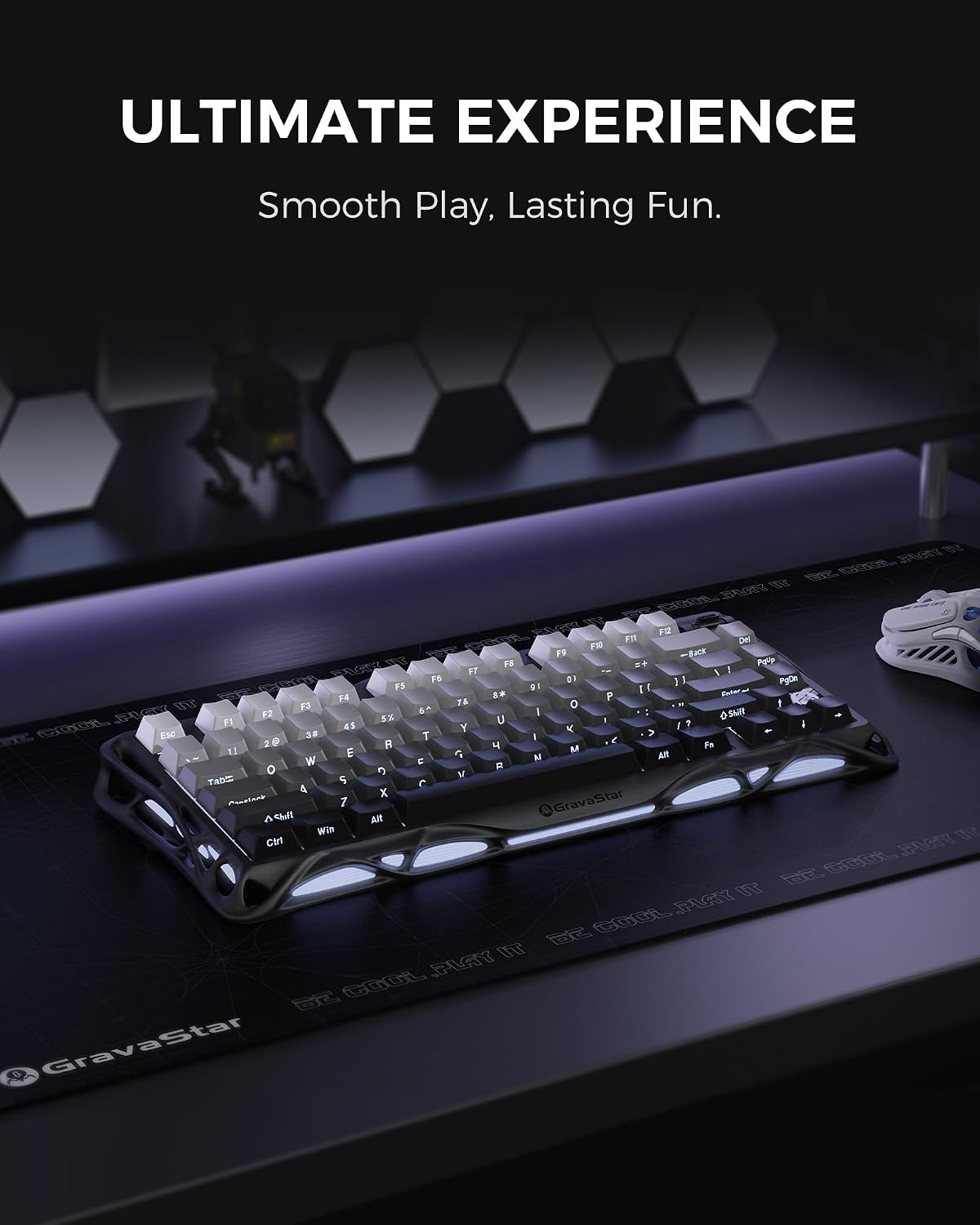 GravaStar Mercury K1 75% Wireless Mechanical Gaming Keyboard RGB Backlit Gasket Mount, Hot Swappable Linear Switches, Creamy Sound Keyboard, 2.4GHz/USB-C/Bluetooth 5.0, for Win/Mac【Gradient Black】