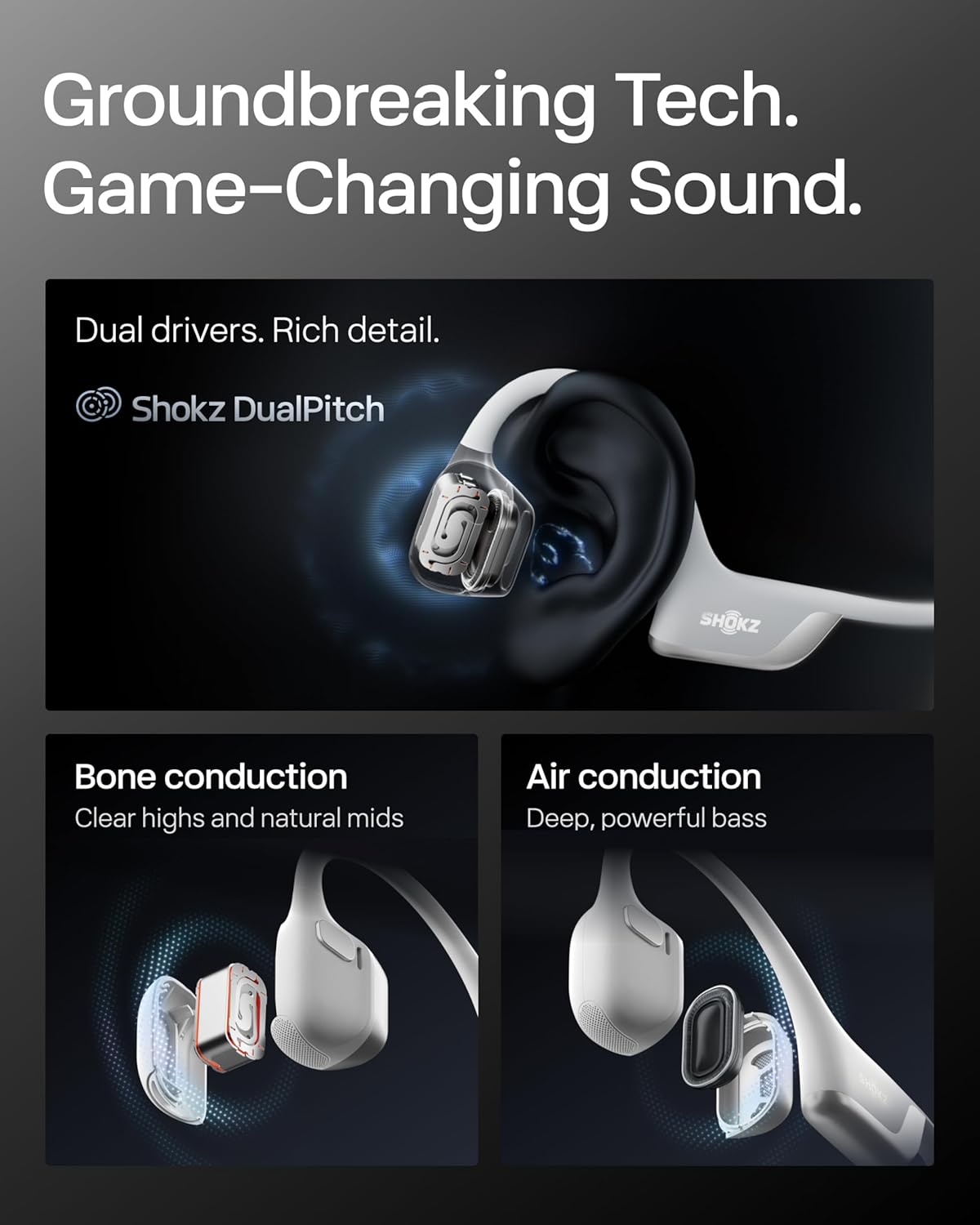 SHOKZ OpenRun Pro 2 Bone Conduction Bluetooth Sport Headphones, Black Bundle with Reflective Strip；DualPitch premium sound；Open ear awareness; Smart Mic; IP55; 12H battery; Running/Cycling/Hiking