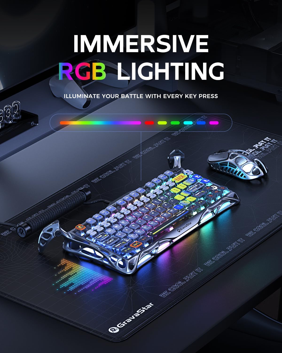 GravaStar Mercury K1 Pro Wireless Mechanical Gaming Keyboard, 75% Layout RGB Custom Keyboard, Hot-Swappable Linear Switches; Aluminum Alloy【Interstellar Silver】