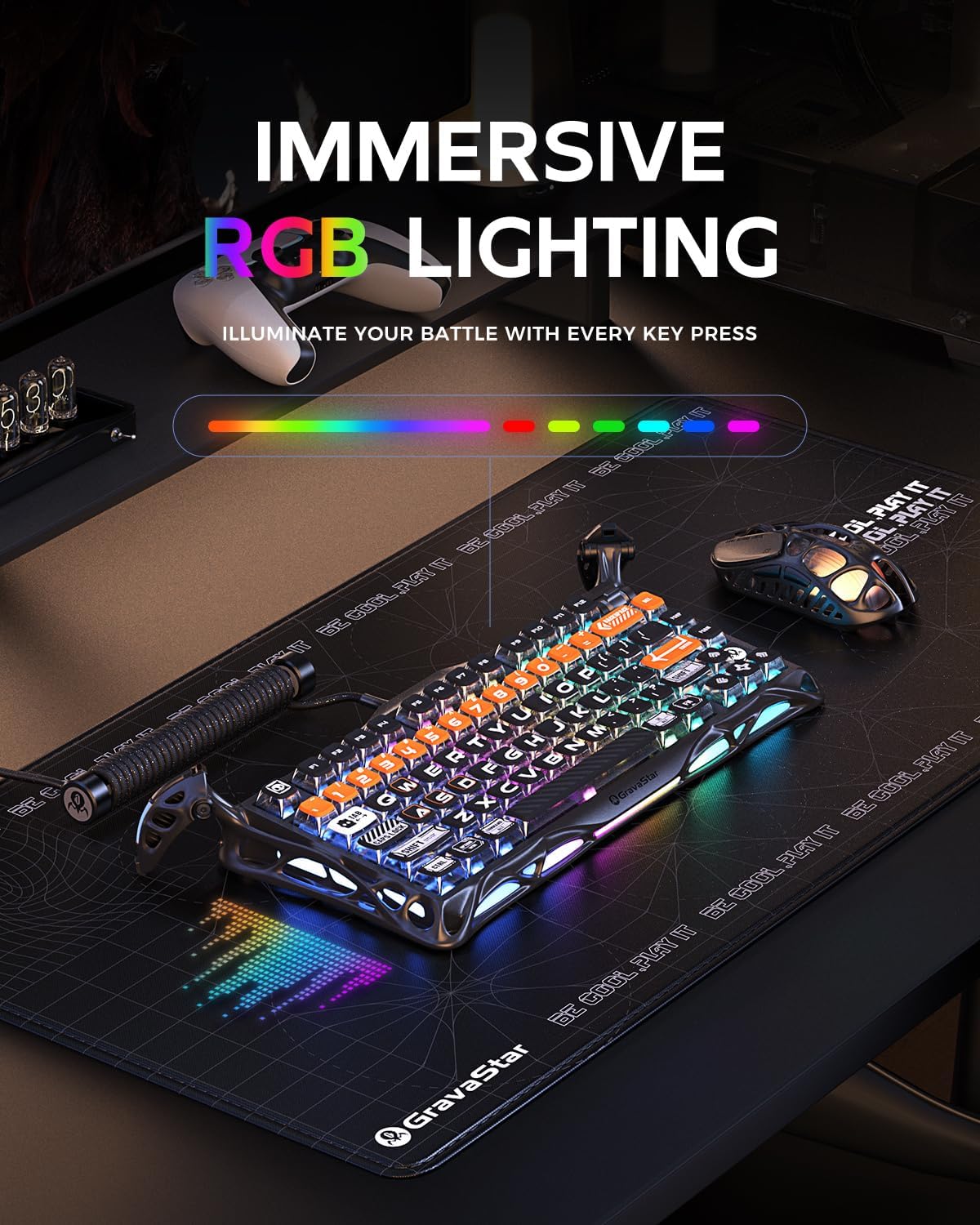 GravaStar Mercury K1 Pro Keyboard CyberFlare & M2 Mouse Stealth Black