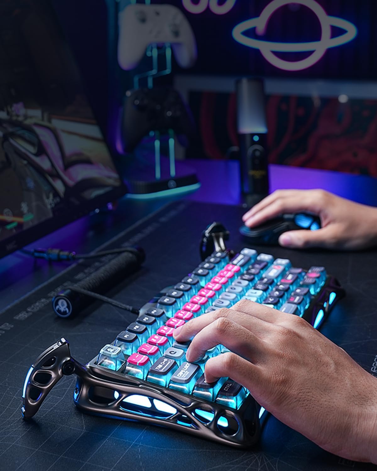GravaStar V75 Pro Gaming Keyboard Cyberpunk with Gaming Mouse X pro